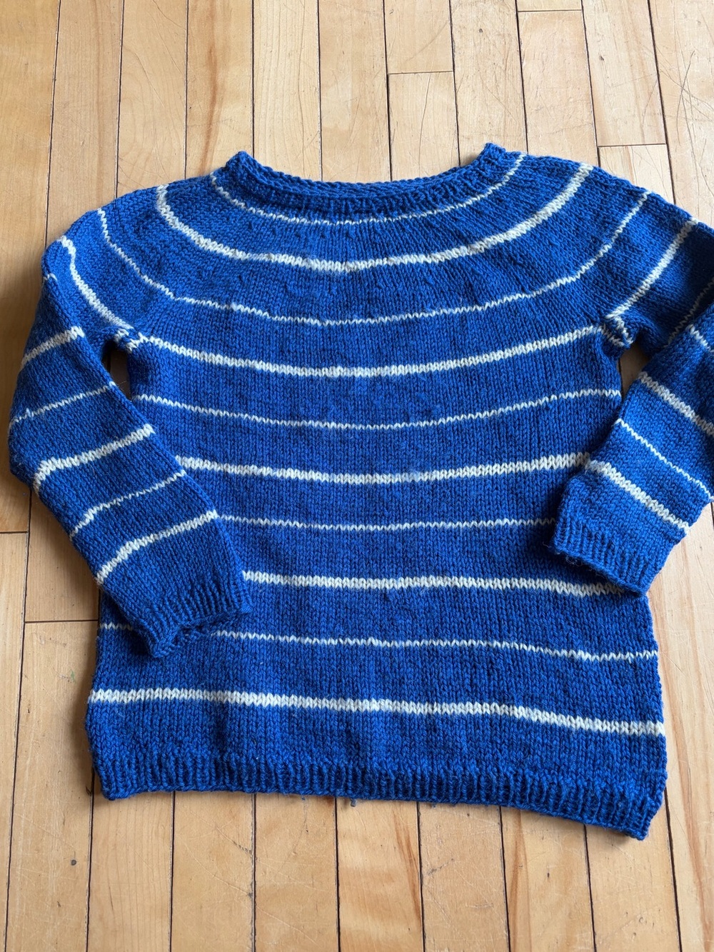 Hand-Knit Blue Striped Sweater (5-6 year old)